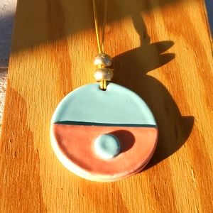Handmade Art Necklace with ceramic pendant